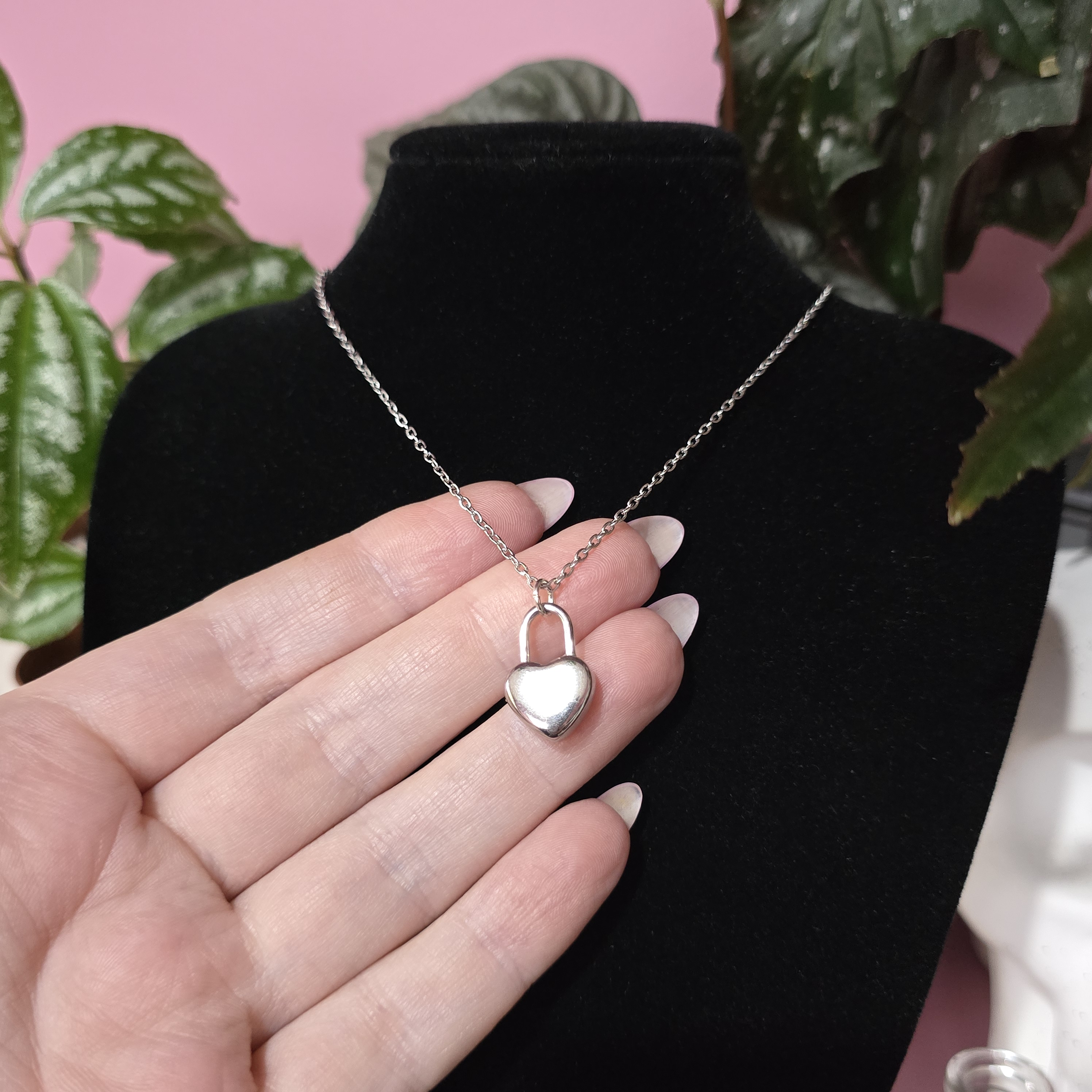 Heart Padlock Necklace – Customizable (Silver)